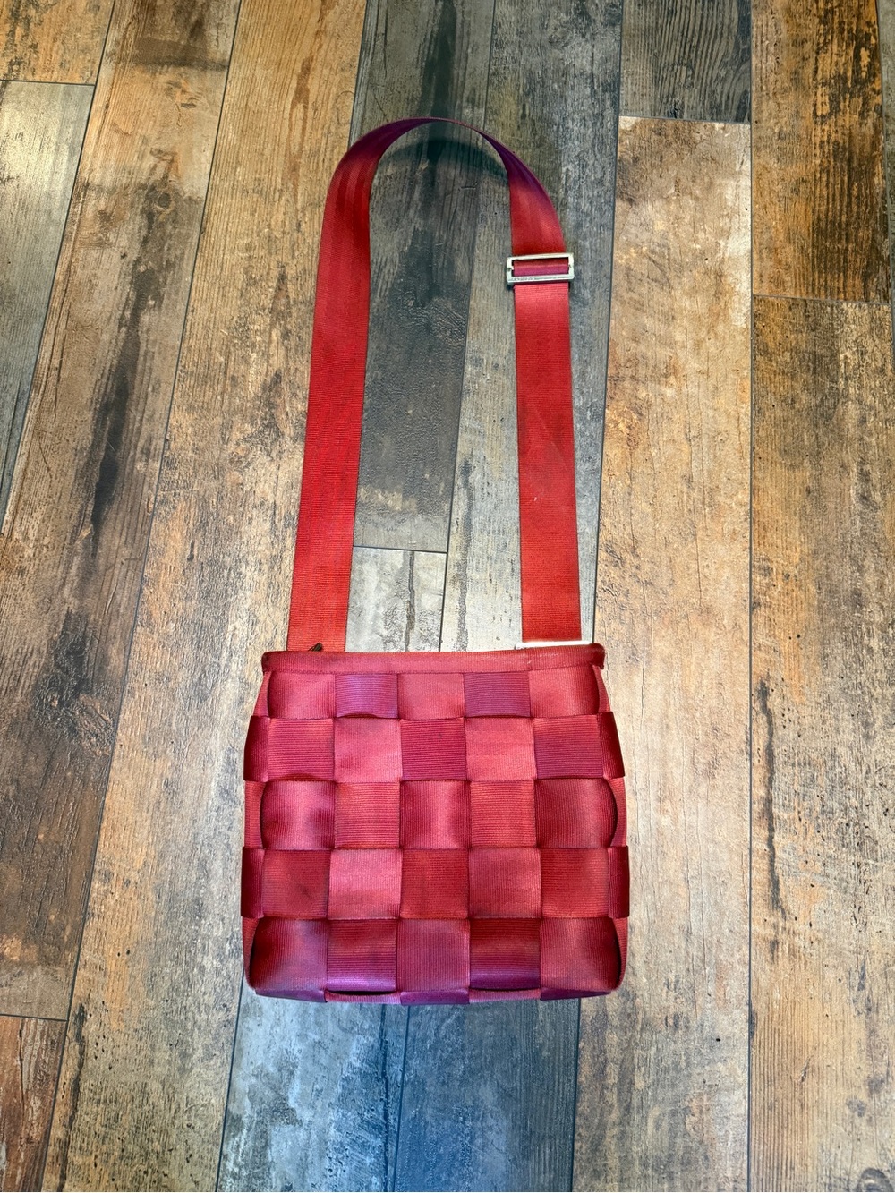 Woven Satin Crossbody Bag in Deep Red